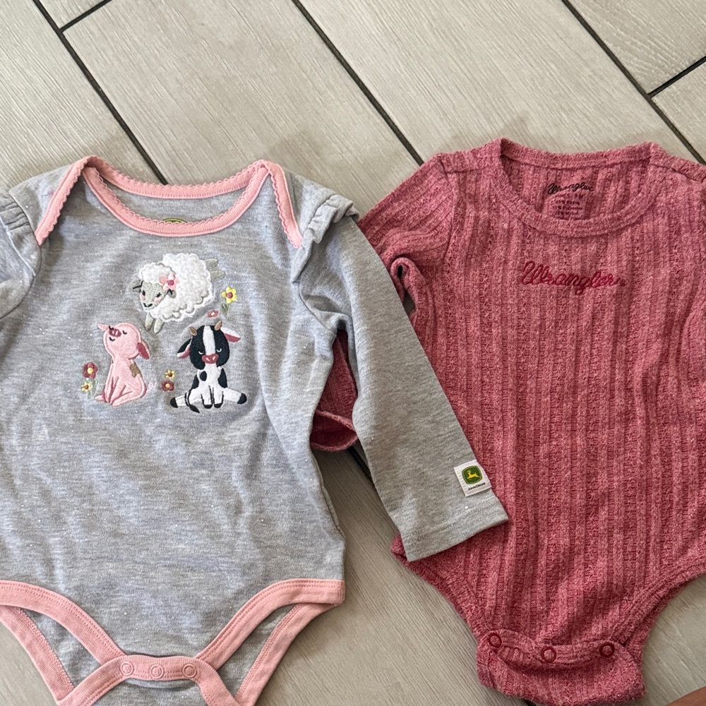 Wrangler and John Deere Kids One Pieces - Pink and Gray